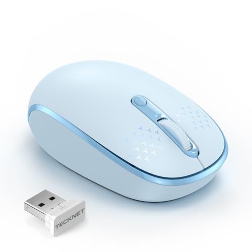 TECKNET Wireless Mouse 2.4G Quiet Computer Mouse with USB Receiver 4 Buttons Portable Cordless Mice for Chromebook Laptop PC Mac 800/1200/1600 DPI - Blue