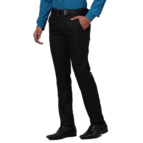 Image of Raymond Men's Slim Fit Structure Pattern Polyester Viscose Blend Flat Front Trouser