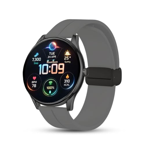 Image of PunnkFunnk Glavito Round Dial Smartwatch 1.49 inch AMOLED Display, 100+ Sports Modes, IP67, Health Tracking, Bluetooth Calling, Crown Control, 100+ Watch Faces for Men & Women (Magnetic Dark Grey)