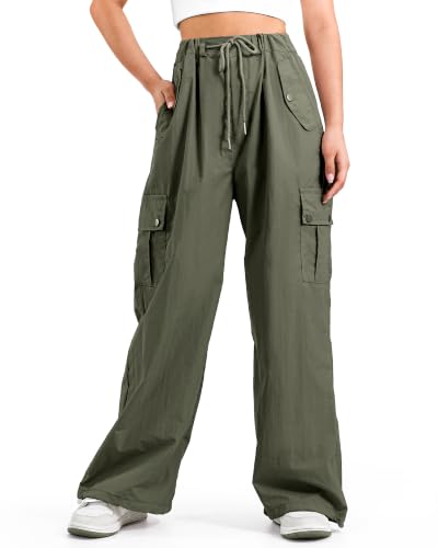 KEREDA Cargo Pants for Girls Waterproof Hiking Pants Baggy Quick Dry Jogger 13-14Y Army Green