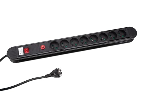 Perel Bloc multiprise avec Interrupteur, Protection Contre Les surcharges, 8 Prises avec Terre française (Type E), 1.5 m, 3G1.5, Usage intérieur, Noir/Rouge