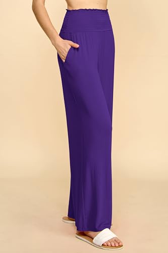 Made By Johnny Women's Elastic High Waisted Palazzo Pants Casual Wide Leg Long Lounge Pant Trousers with Pocket4