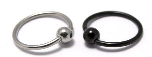 Set of 2: Black Anodized & Silver Grey CBR/BCR Captive Bead Hoop Rings, Hypoallergenic 316L Stainless Steel Surgical Steel Ring lip, belly, nipple, cartilage, tragus, earring body Jewelry piercing - 16 gauge, 12mm 16g