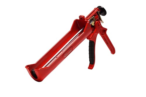 Pistola profesional para aplicar siliconas y selladores, estructura de metal y mecánica de acero. Soporta presiones de hasta 328 kg