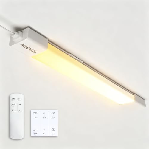 Image of LED Tube Light Fixture with Plug Under Cabinet Lighting Dimming and Color With Remote wireless wall switch 45 inch 36W 3600LM 3000-6500K adjustable LED Tube Light Fixture for Cabinet Closet Office