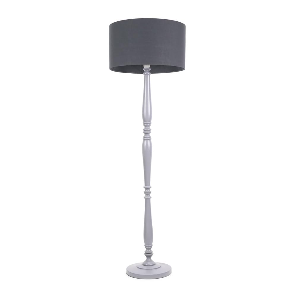 Valuelights Victoria Traditional Grey Wood Candlestick Floor Lamp With Charcoal Drum ShadeLed Bulb Included from B&Q