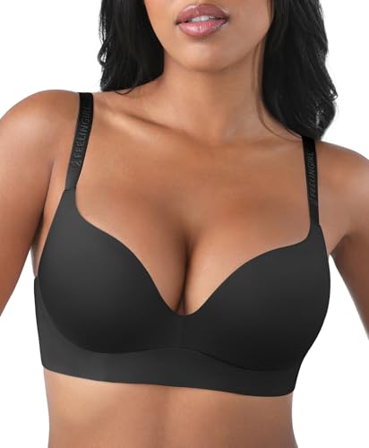 Image of FeelinGirl Wireless Push Up Bra Full Support Lift Balconette Seamless | No Underwire Tshirt Bra, Full Coverage, Back Smoothing, No Show Comfy Bra for Deep V Clothes