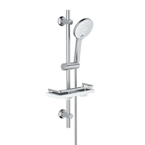Görbach Columna de Ducha Cromado 70 cm en Acero Inox 304 Columna Ducha INOX con Estante Ducha Barra Ducha con Soportes de Fijación Ajustables,Sin Grifo,Con Ducha Mano (HBD12CP + Estante).