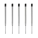 DunBong Pen Refills, Black Ink Refill Pack of 5, Replaceable Ballpoint Pen Refills, Medium Point Metal Refill (Black)
