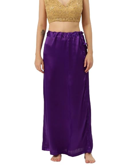 ms. lingies Women's Satin Silk Saree Petticoat Underskirt Indian Lining for Sari (Violet) Medium-picture-15