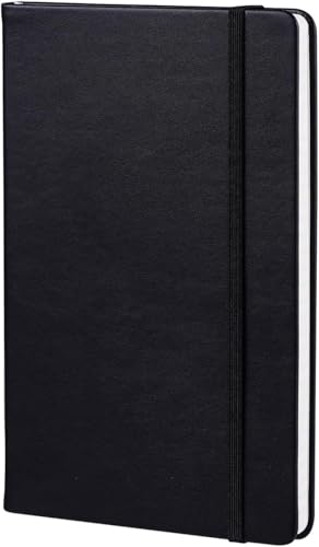 Image of Classic Black PU Leather Notebook Journal for Men and Women, Premium Ruled /Lined Hardcover Diary with Integrated Elastic Band Closure and Ribbon