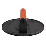 Drivstraw Prensa de hamburguesas de hierro fundido, prensa de carne de 7 pulgadas de diámetro con mango de madera que se mantiene fría para asar, panini, queso a la parrilla y prensado, prensa de