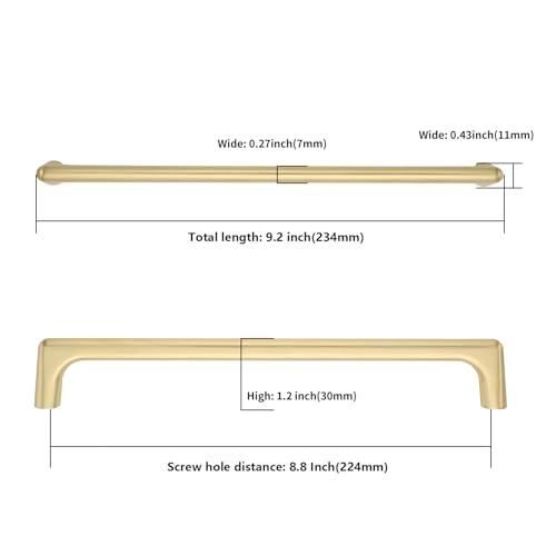 Image of 9BUILD 10 Pack Brushed Gold Cabinet Pulls 8.8 Inch Kitchen Cabinet Handles Cabinet Hardware Kitchen Handles for Cabinets Cupboard Handles Gold Dresser Pulls Drawer Handle