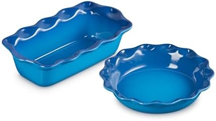 Le Creuset Stoneware Set of 2 9" Heritage Fluted Pie and 9" Flute...