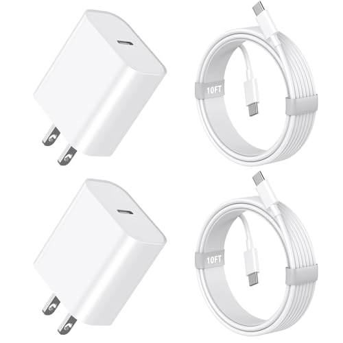 iPhone 16 15 Fast Charger 10FT,2Pack 20W USB C Fast Wall Charger Block with 10Ft Long USB C Charging Cable Cord for iPhone 16/16 Plus/16 Pro/16 Pro Max/ 15/15 Pro/15 Pro Max/15 Plus,iPad 12.9/11/10.9