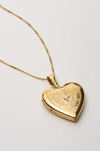 PicturesOnGold.com 14K Gold Filled Floral Heart Photo Locket with Diamond - 3/4 inch x 3/4 inch - Includes 18 inch Chain4