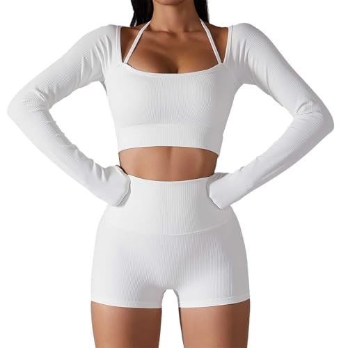 Duohropke T-shirt à manches longues pour femme - Tendance - Loisirs - Sport - Basique - Respirant - Léger - Yoga - Séchage rapide - Décontracté, Blanc., M