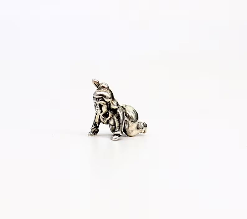 Image of Silver BalGopal Murthi|Mini Baby Krishna Crawling Statue|Home Temple Puja Article, Prosperity Gift | Handcrafted | Worship God (GH1007)