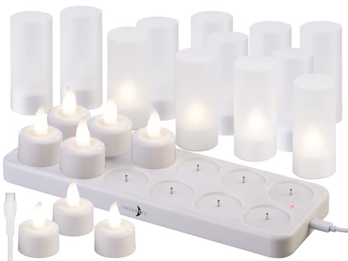 12 bougies chauffe-plat LED rechargeables avec photophores [Lunartec]
