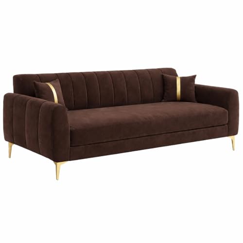 Image of Hermione Luxe Velvet-Suede Fabric 3 Seater Sofa | Comfortable Seating | Modern Sofa for Living Room - Dark Brown