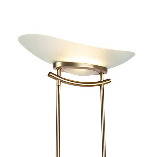 Qazqa led Modern Deckenfluter mit Lesearm, Stehleuchte, Stehlampe - Lexus - Bronze, inkl. 18W integrierter LED, 2700K, warmweiß, dimmbar, 2-flammig, 180cm, Ideal als Bürolampe und Schlafzimmerlampe