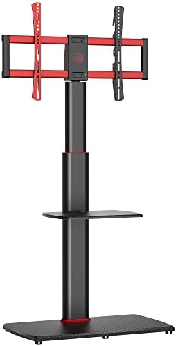 FITUEYES Tall TV Stand for up to 70" Gaming Style Cantilever Swivel TV Stand with Mount with Wooden Base Height Adjustable Shelf Black and Red Easy Assembly FT-E2652WG