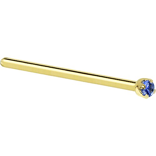 Body Candy Solid 14K Yellow Gold 1.5Mm Genuine Blue Sapphire Straight Fishtail Nose Stud Ring 18 Gauge 17Mm #TOP11