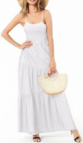 Image of Women's Summer Flowy Tiered Maxi Dress Elegant Spaghetti Strap with Ruffled Skirt Beach Vacations Parties