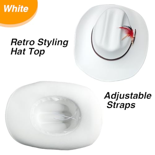Image of Western Cowboy Cap for Men Women, Woolen Wide Brim Cowgirl Cap Belt Buckle Fedora Hat with Feather