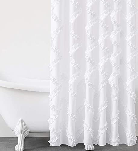 Cortina de ducha de tela blanca, diseño moderno con volantes para decoración de baño, cortina de ducha impermeable de lujo 72 x 72 pulgadas Cover
