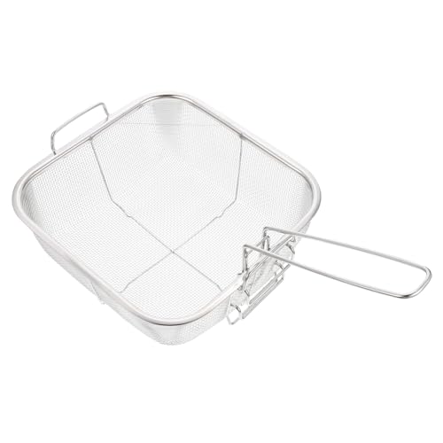 Veemoon Cesta Freidora Cuadrada Acero Inoxidable Cesta para Freír con Drenaje de Aceite Ergonómica para Papas Fritas Verduras Carnes Cocina Segura