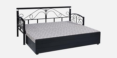 Image of 3 Seater Metal Sofa Cum Bed with Hydraulic Storage | Sofa Set for Living Room, Bedroom, Guest Room| Queen Size Convertible Sofa Bed | Comfortable Seating Sofa MultiGrey & Black