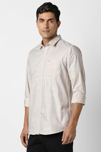 Image of Peter England Men's Cotton Slim Fit Distant Striped Casual Shirt | Full Sleeves, Office Wear