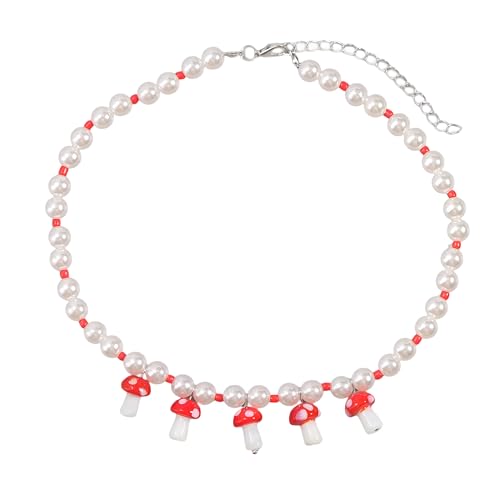 Collier champignons argent perles colorées mignon, idée cadeau femme