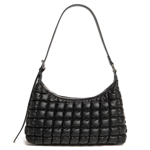 Quilted Crossbody Bags for Women Leather Vegan Pleated Plaid Purse Shoulder Bags Lightweight Puffer Bag Satchel Handbag