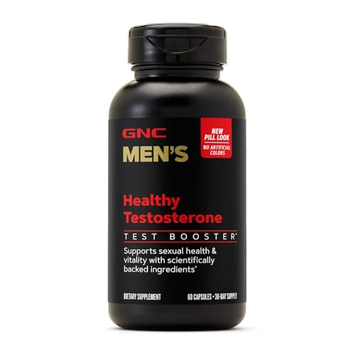 GNC Mens Healthy Testosterone - Mens Wellness Supplement for Muscle Health & Energy Support - Vascular Health Formula - Fenugreek Seed Extract Ginseng & Multivitamin Blend - 60 Count (30 Servings)