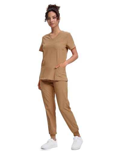 Women's V-Neck Scrubs Set with 10 Pockets