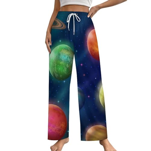 Pantalon de pyjama femme Planète Planète en taille S bas de nuit fluide avec poches pratiques