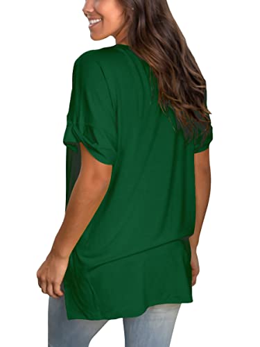 Image of Sampeel Women's V Neck T Shirts Casual Rolled Short Sleeve Side Split Summer Tops Loose Fit