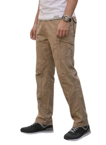 Image of Men's Cotton Cargo Pants |Bottom with 6 Pockets & Drawstring Waist | Breathable Lower with 6 Pockets & Drawstring Elastic Waistband | Casual Bottoms Travel Outdoor