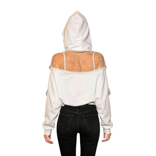 Sudadera Mujer con Capucha Espalda Abierta Sudadera Deportiva Mujer Malla Transparente Color Sólido Jersey Casual Ligero para Fitness Running Gimnasio Playa Moda Verano