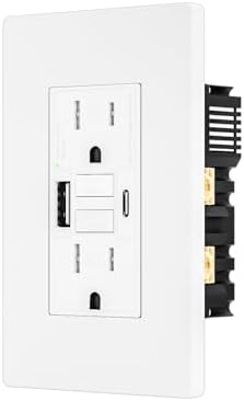 15AMP GFCI Outlet with 4.8A/24W Type A & Type C USB Charging Ports, Self-Test, LED Indicator, Tamper Resistant, GFCI Receptacle Outlet, Screwless Wall Plate Include, ETL Listed, White