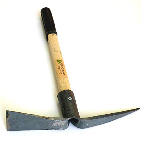 Eastern Cloud Solid Aim Mid Size Hand-Held Forged Adze Hoe Mattock Classic Digging Tool, Heavy Duty Extra Thick Steel Pickaxe With Hard Wood Handle (14 Inch Overall In Length) #TOP3