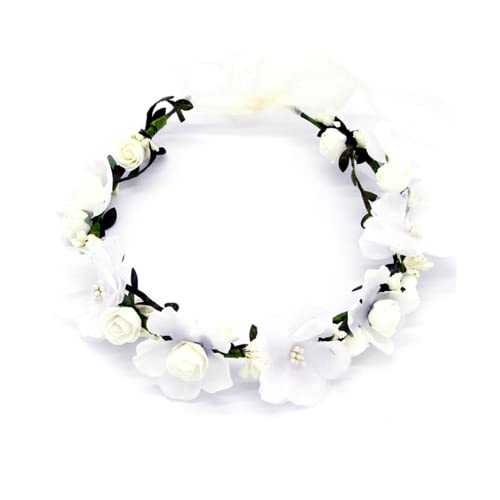 LATRAT - Corona de flores, tocado de guirnalda de flores para chicas, diadema para sombreros, decoración de fiestas, festivales, bodas, accesorios de color blanco