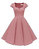 Hanpceirs Women's Cap Sleeve 1950s Retro Vintage Cocktail Swing Dresses with Pocket Blush Pink XL