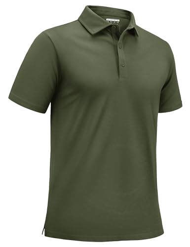 EKLENTSON Men's Polo Golf Shirt Short Sleeve Cotton Classic Shirts 3 Button Summer Comfort Fit Stretch Casual T-Shirt Army Green