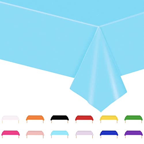 POPOYU Nappe Bleu Plastique 54x108 Pouces Rectangulaire, Nappe Anniversaire Fille Imperméable Table Fête Protection Noël Picnic, Anniversaire, Jardin,...