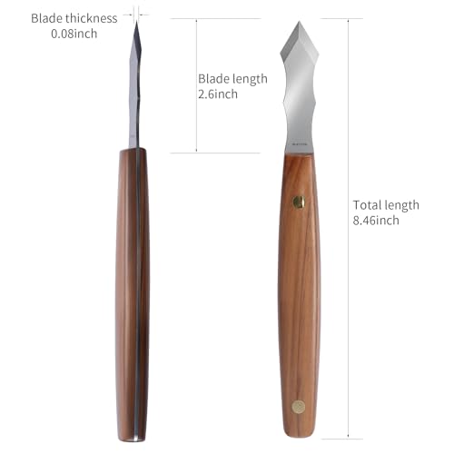 Image of RUITOOL Marking Knife, Long‑Neck Thin Blade Scribing Tool with Dual Grooves for Woodworking - High Carbon Steel Double Beveled Blade (2.6 inch) for Precision Wood Carving & Left /Right Hand Use