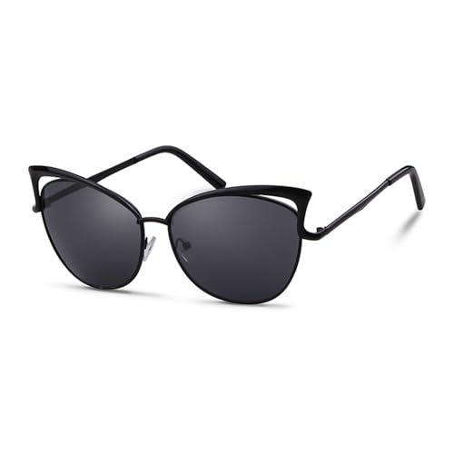 DQbhzh Cat Eye Sunglasses for Women Men Oversized Trendy Retro Large Cateye Luxottica Sunglasses Big Metal Frame High End Fashion Designer Sun Glasses UV400 Shades Black Light Gray Mirrored Lens