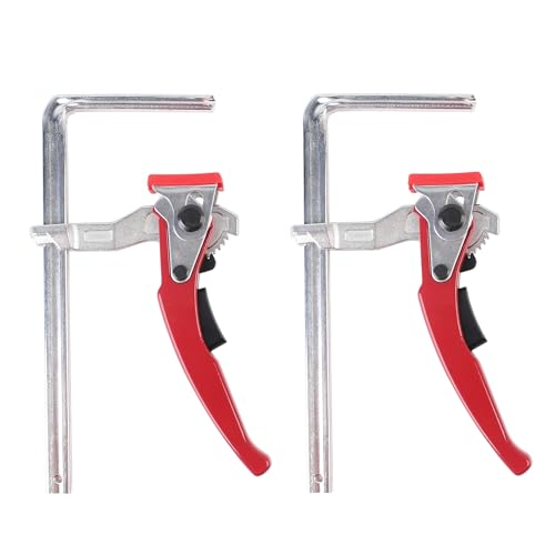 KETIPED 2 Pack Ratcheting Table Clamp Quick Saw Track Clamps Ratchet Guide Rail Quick Bar Clamp for MFT Table and Guide Rail System F-Clamps with 0~6 Clamping Range MG-040RD